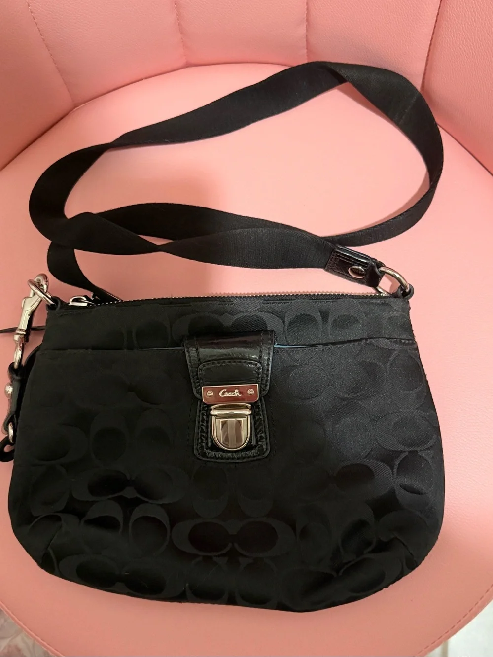 Coach Black Signature Satin Crossbody Bag